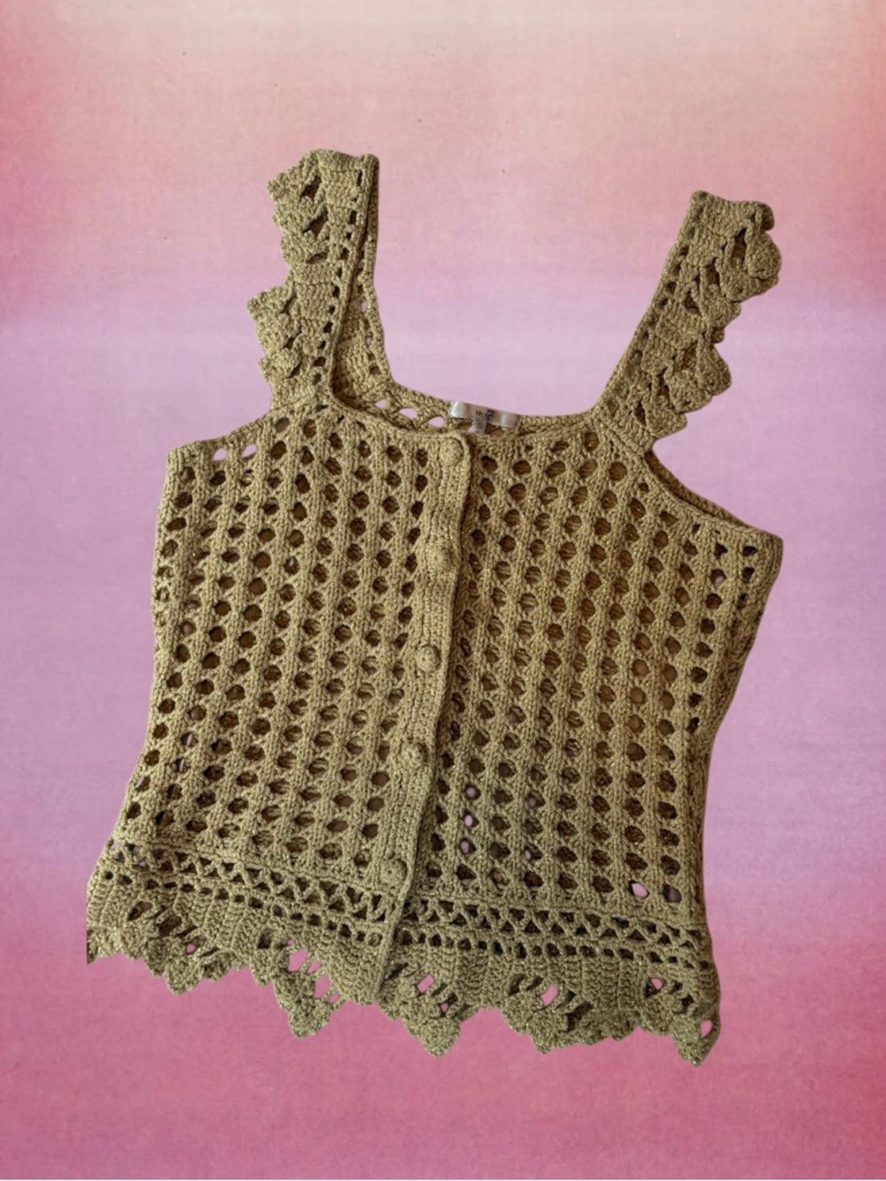 Metro gold Crochet Button-Front Tank